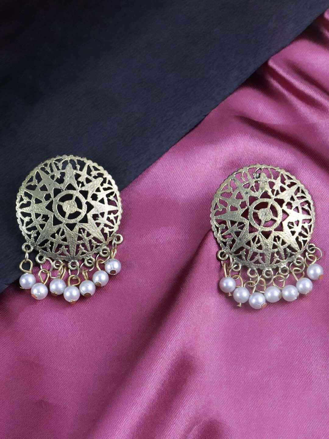 

VAGHBHATT Gold Plated Circular Pearl Beaded Drop Earrings
