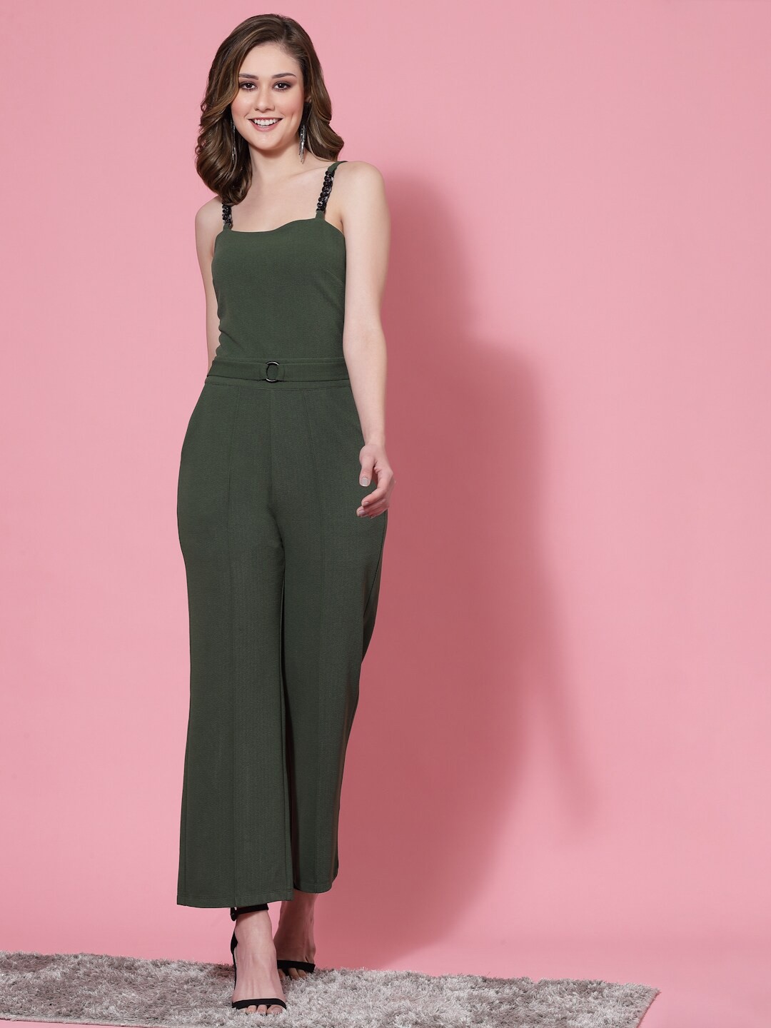 

KASSUALLY Women Chain Detailed Fitted Basic Jumpsuit, Olive