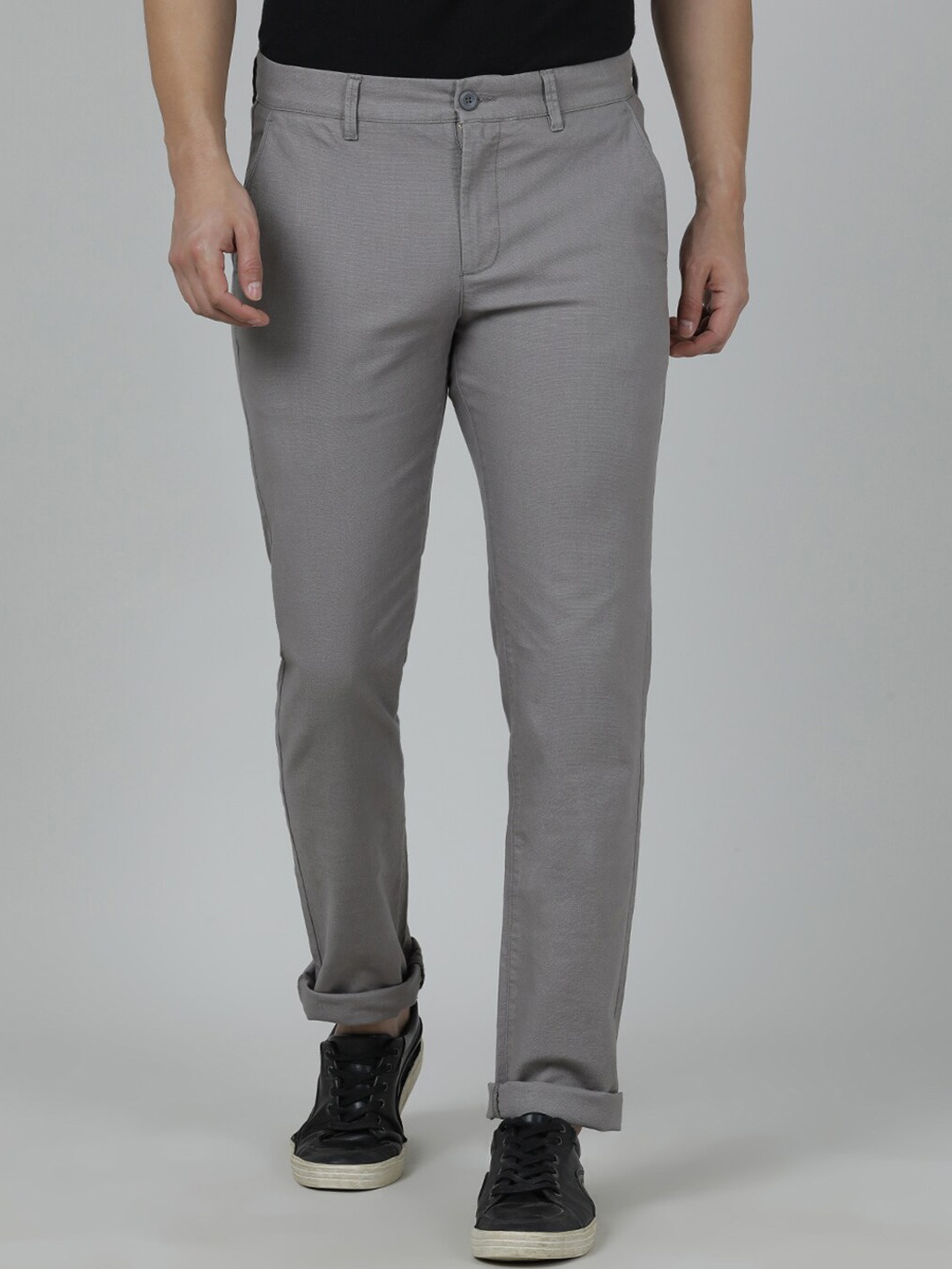 

Crocodile Men Cotton Slim Fit Easy Wash Trousers, Grey