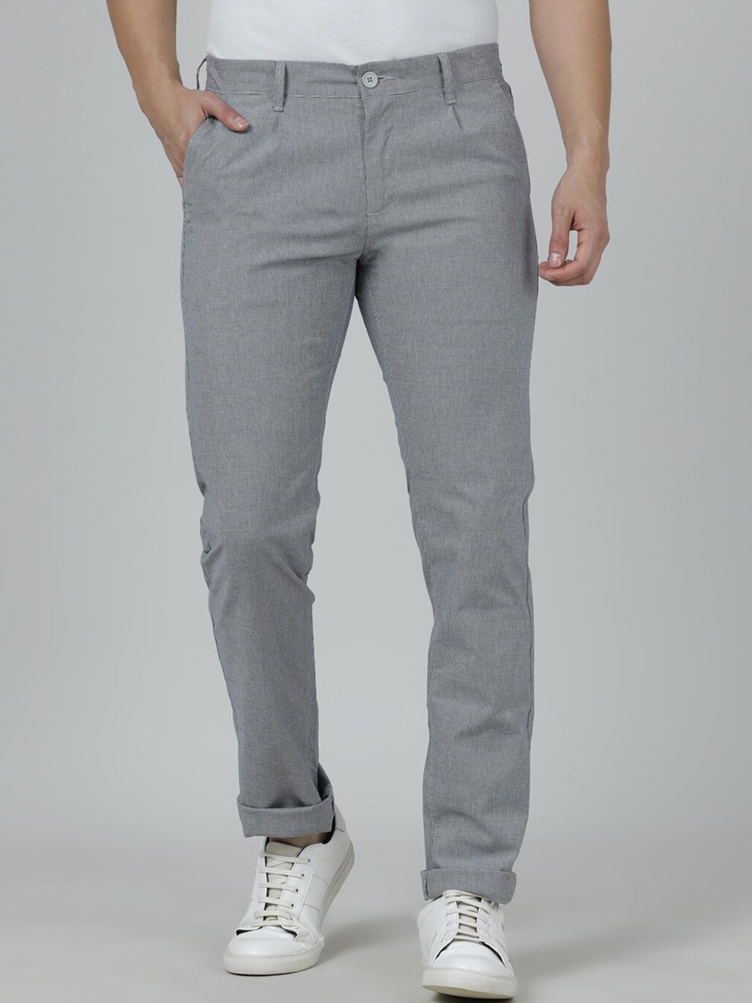 

Crocodile Men Cotton Slim Fit Easy Wash Trousers, Grey