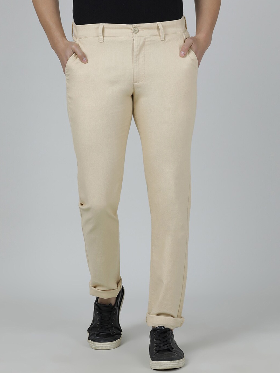 

Crocodile Men Slim Fit Easy Wash Cotton Trousers, Beige