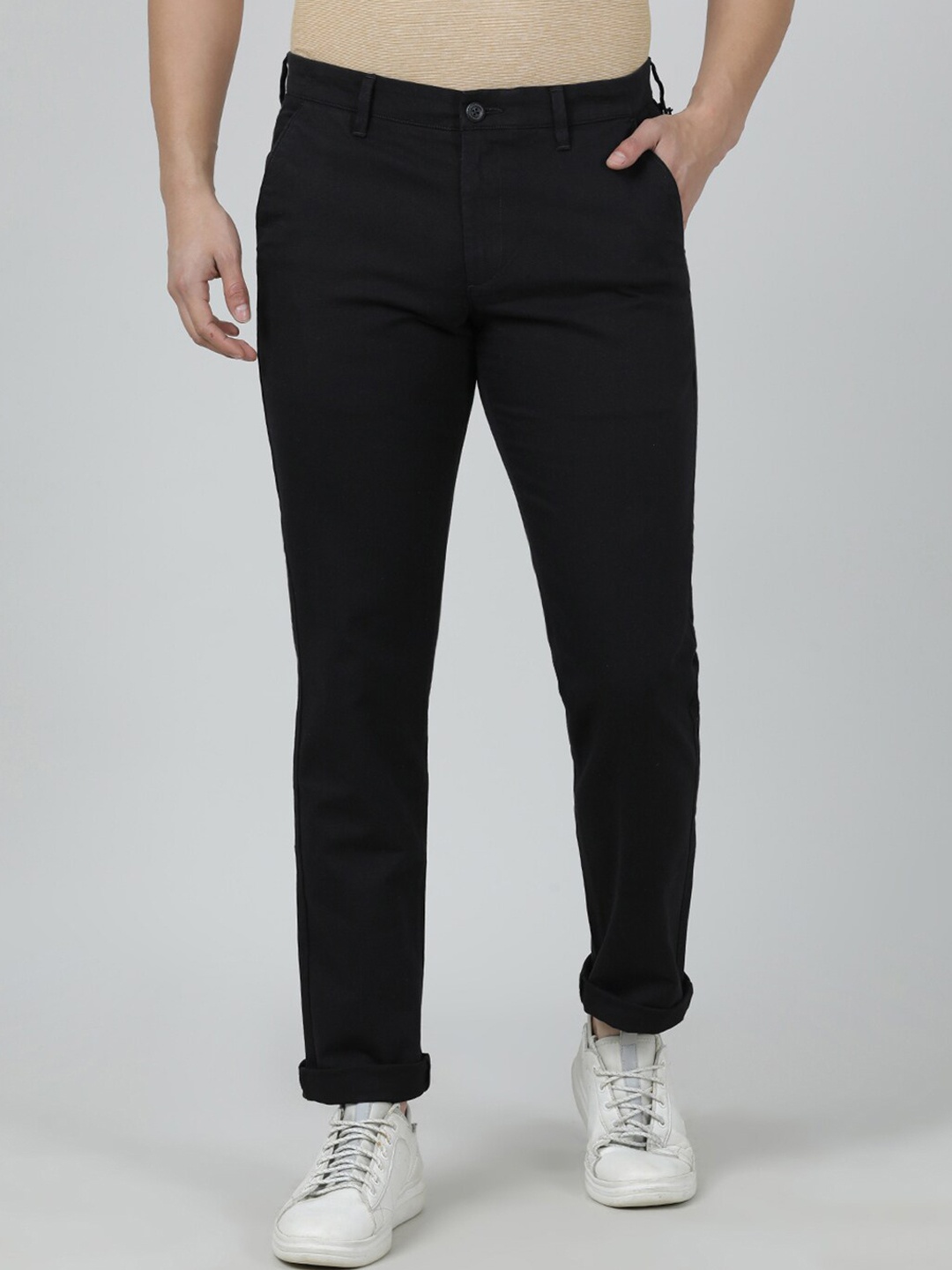 

Crocodile Men Slim Fit Easy Wash Cotton Trousers, Black