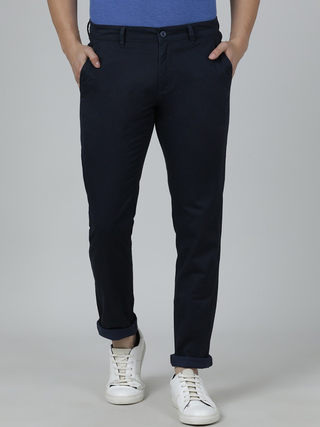 

Crocodile Men Mid-Rise Tapered Fit Cotton Chinos Trousers, Navy blue