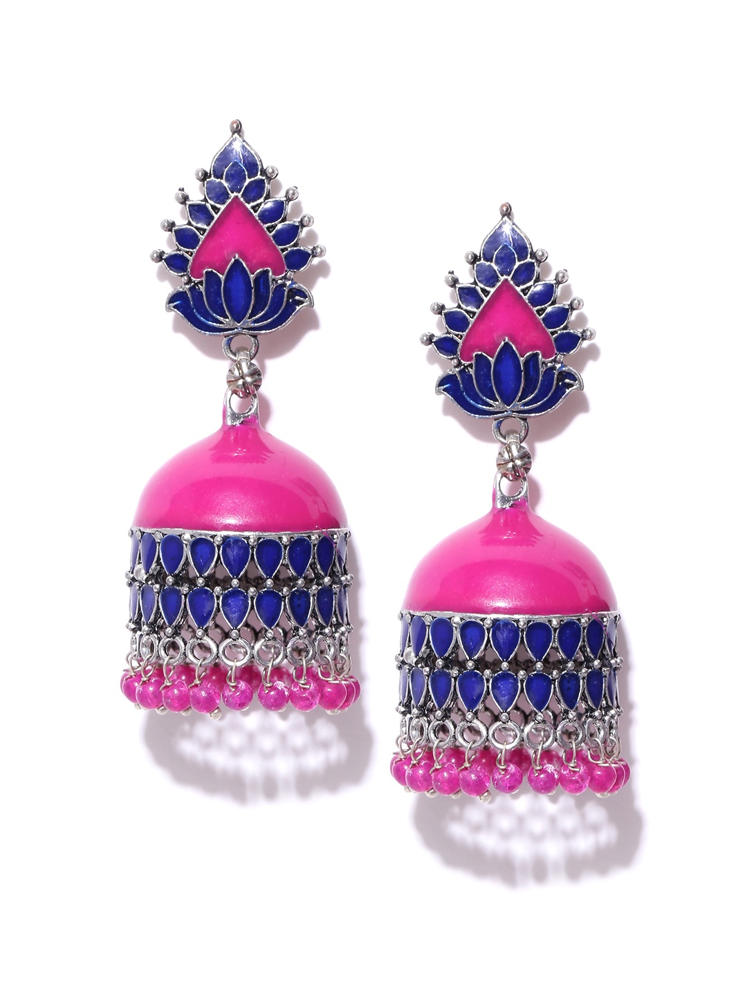 

Infuzze Pink & Blue Handcrafted Beaded Jhumkas