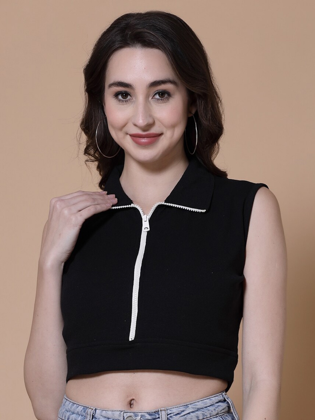 

HILL STREET Shirt Collar Pure Cotton Top, Black