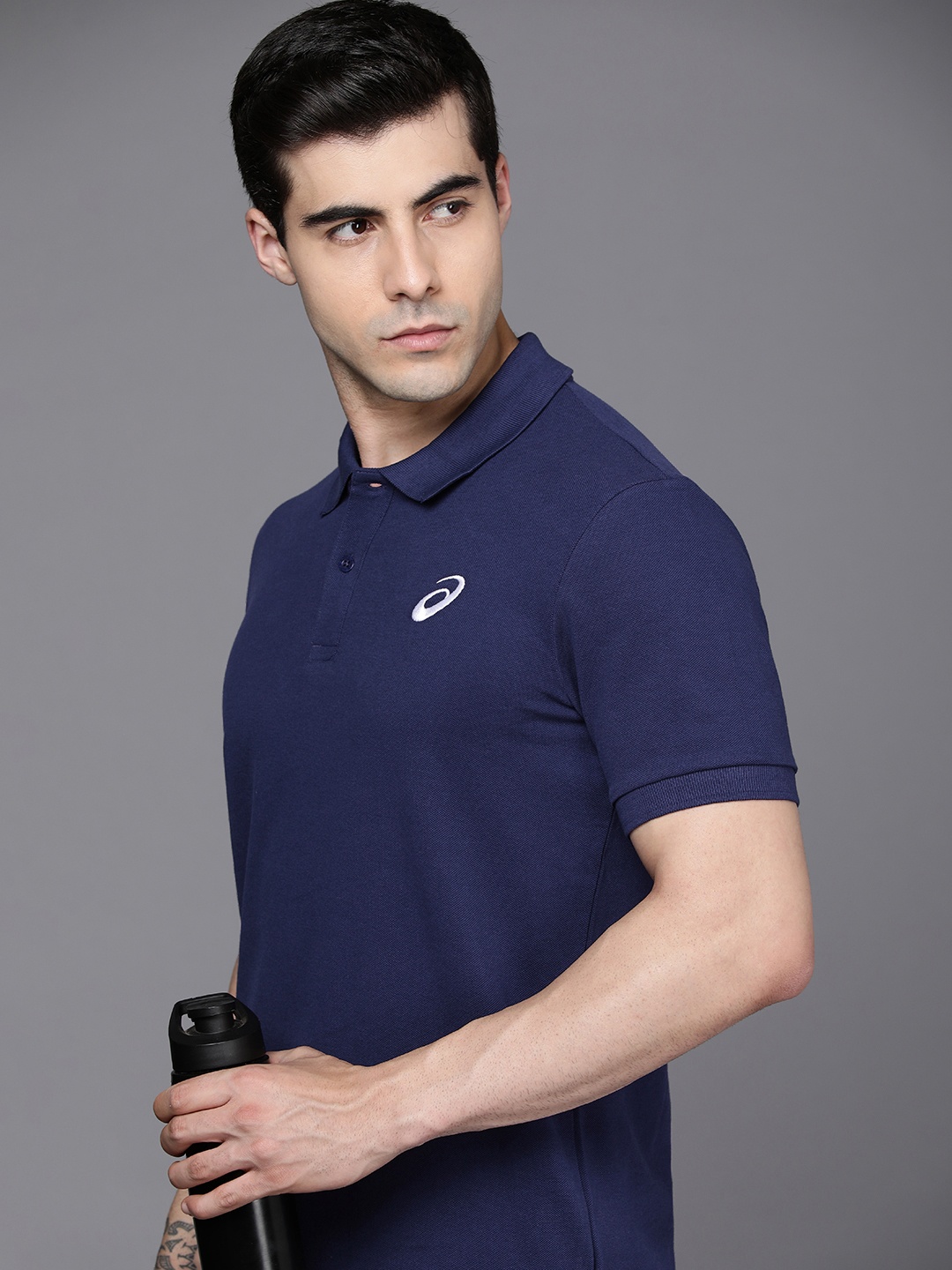

ASICS Men Ribbed Solid Polo Collar Training T-shirt, Navy blue