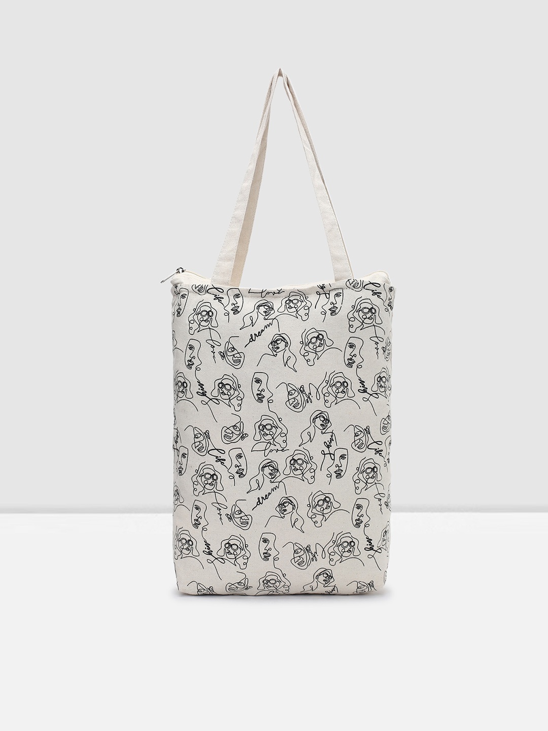 

max Abstract Printed Oversized Cotton Shopper Tote Bag, Off white