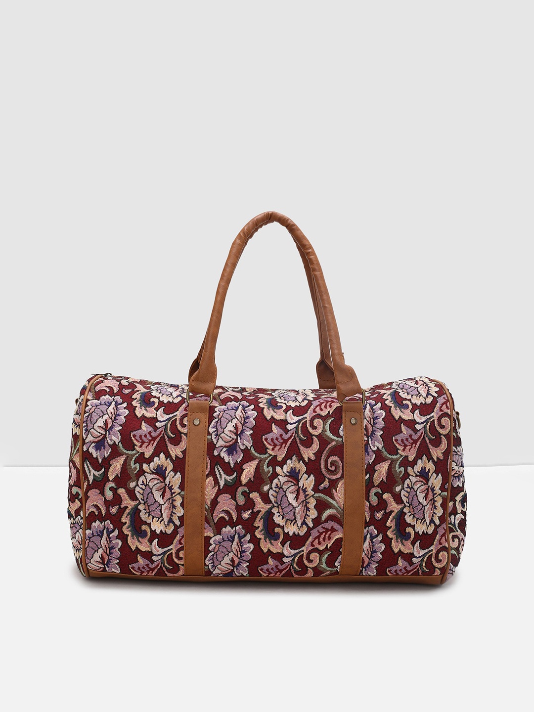 

max Floral Printed Oversized Cotton Bowling Handheld Bag, Maroon