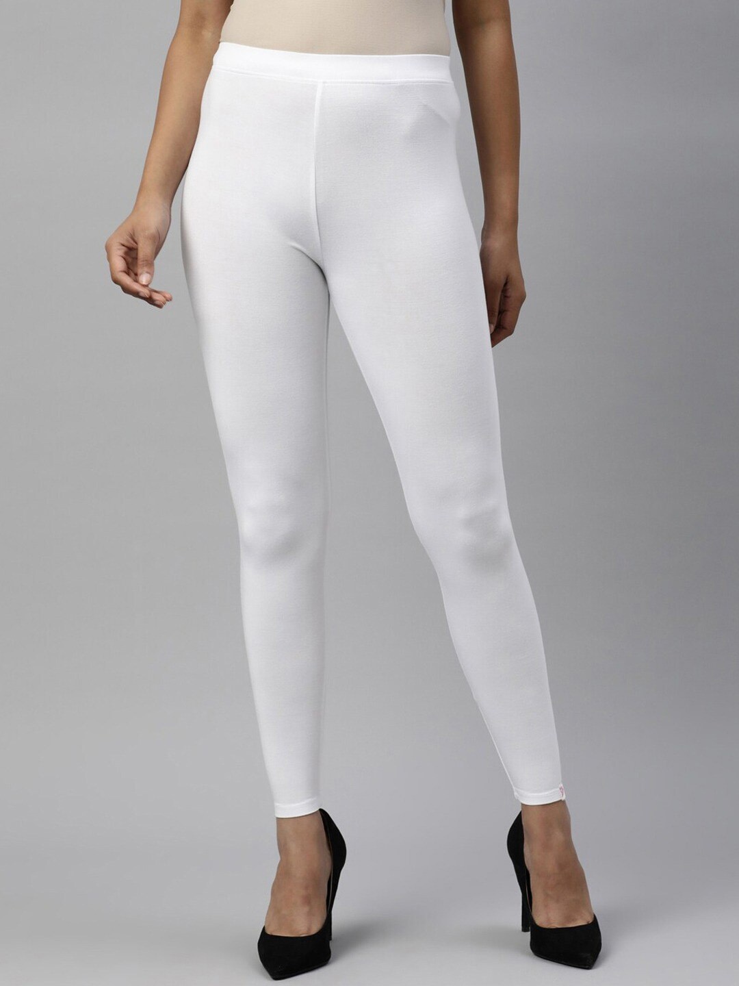 

TWIN BIRDS Women Solid Super Stretch Bamboo Cotton Ankle Length Leggings, White