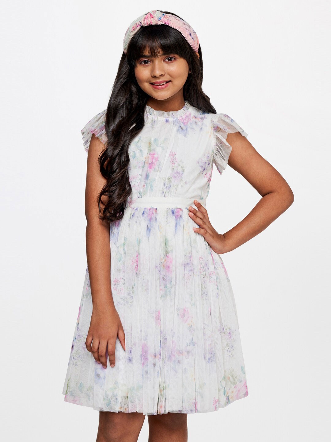 

ANDGirls Girls Floral Printed Fit And Flare Dress, White