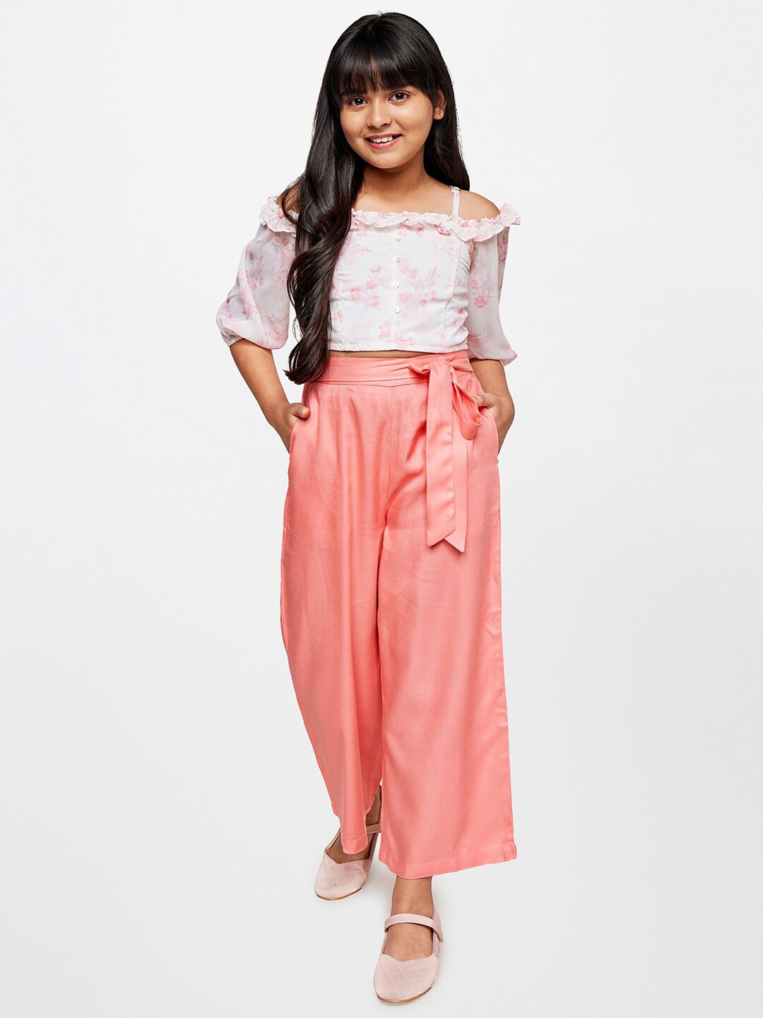 

AND Girls Printed Top With Palazzos, Peach