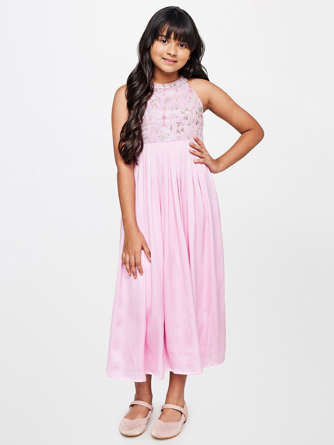 

AND Floral Girls Printed Sequined A-Line Dress, Pink