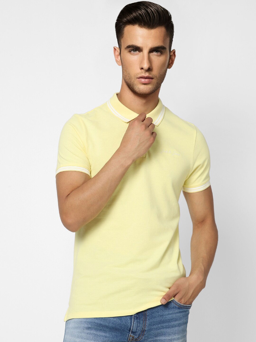 

Jack & Jones Men Polo Collar Cotton T-shirt, Yellow