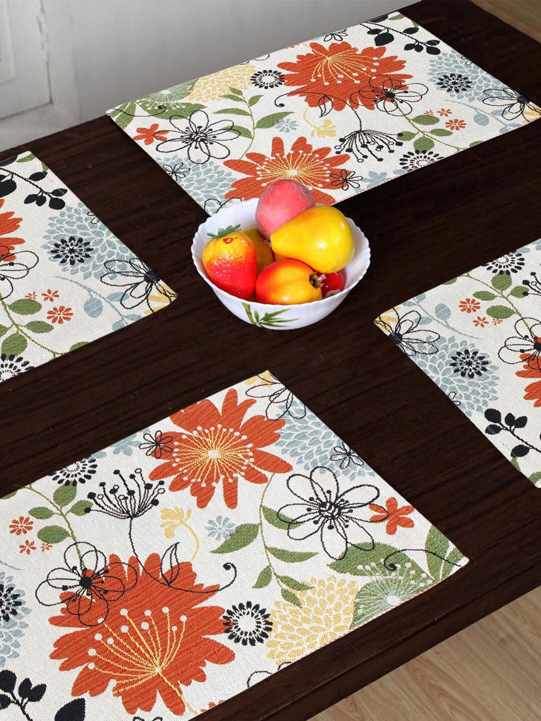 

AVI Living Blooming White & Orange 4 Pieces Floral Jaquard Woven Table Placemats