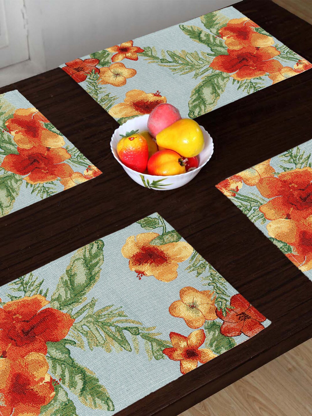 

AVI Living Orange & Blue 4 Pieces Floral Jaquard Woven Table Placemats