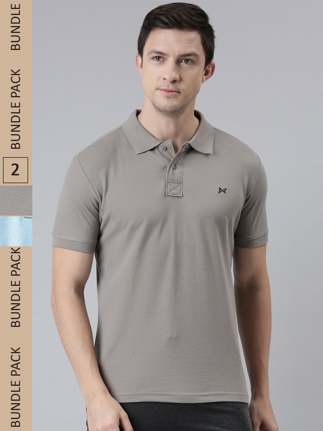 

Force NXT Men Pack Of 2 Polo Collar Super Combed Cotton T-Shirts, Grey