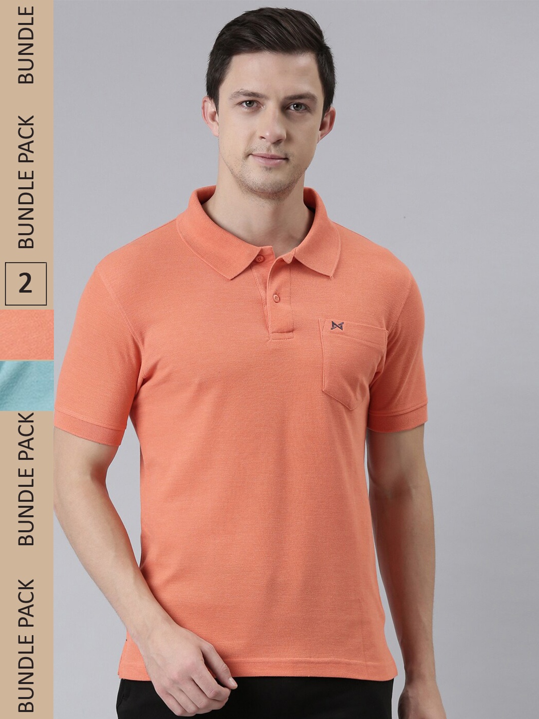 

Force NXT Men Pack Of 2 Polo Collar Super Combed Cotton T-Shirt, Coral