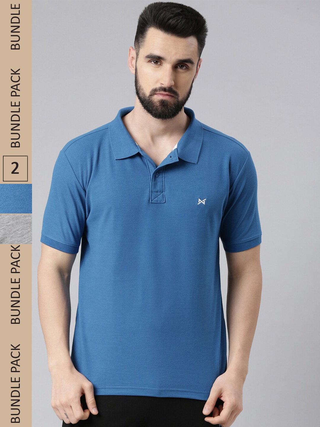 

Force NXT Men Pack Of 2 Polo Collar Super Combed Cotton T-Shirt, Blue