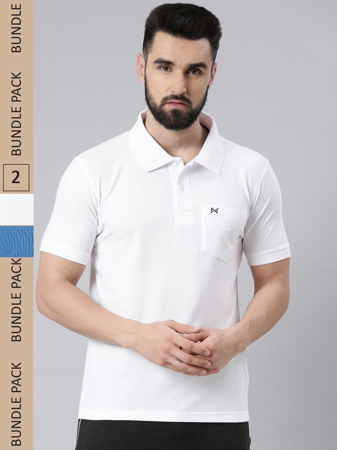 

Force NXT Pack Of 2 Men Polo Collar Super Combed Cotton T-shirts, White