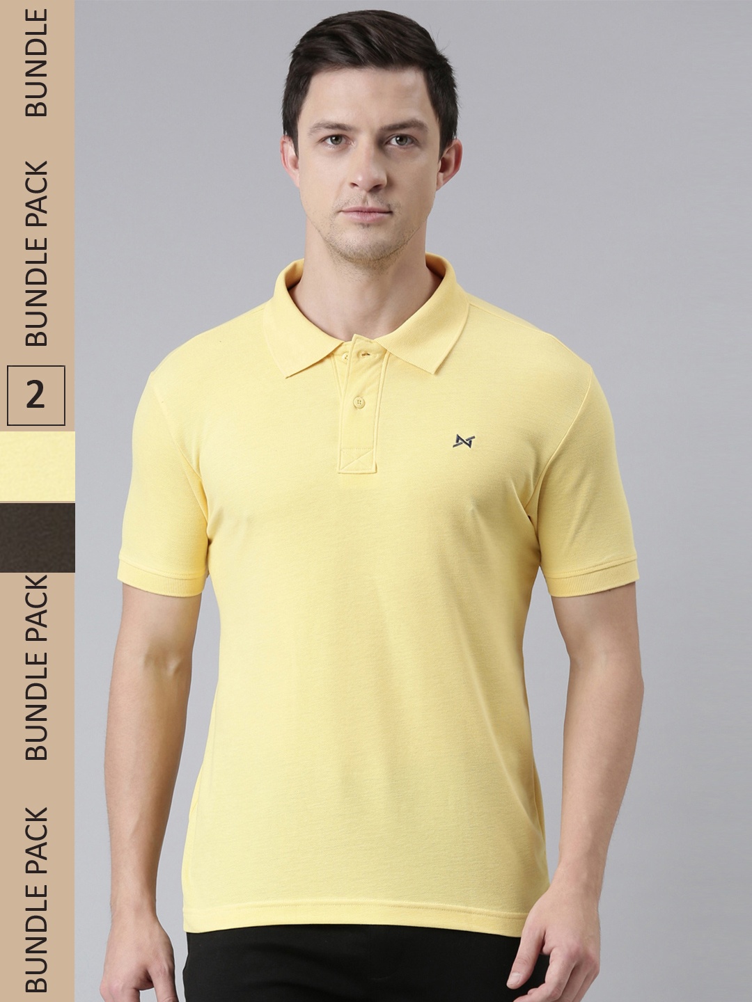 

Force NXT Men Pack Of 2 Solid Polo Collar Super Combed Cotton T-shirt, Yellow