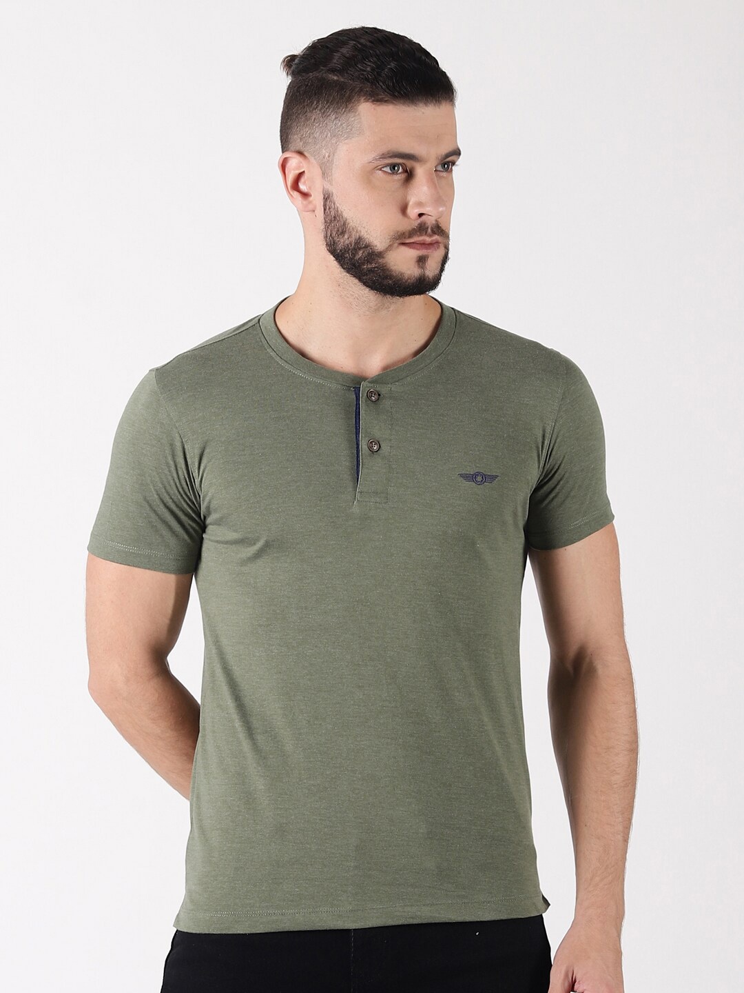 

Force NXT Men's Solid Pack of 1 Super Combed Cotton Henley T-Shirt, Olive