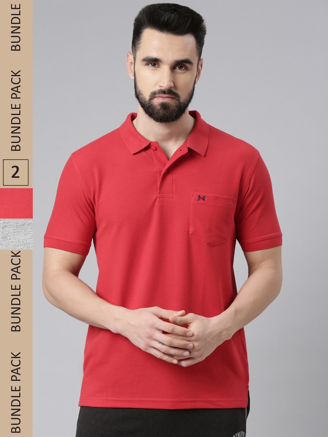 

Force NXT Pack of 2 Polo Collar Super Combed Cotton T-shirts, Red