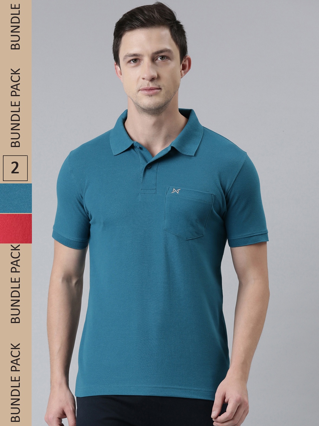 

Force NXT Men Pack of 2 Polo Collar Super Combed Cotton T-Shirt, Teal