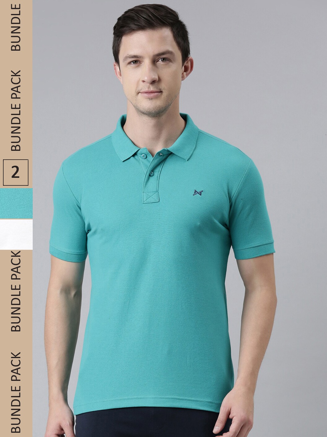 

Force NXT Men Pack of 2 Polo Collar Super Combed Cotton T-shirts, Turquoise blue