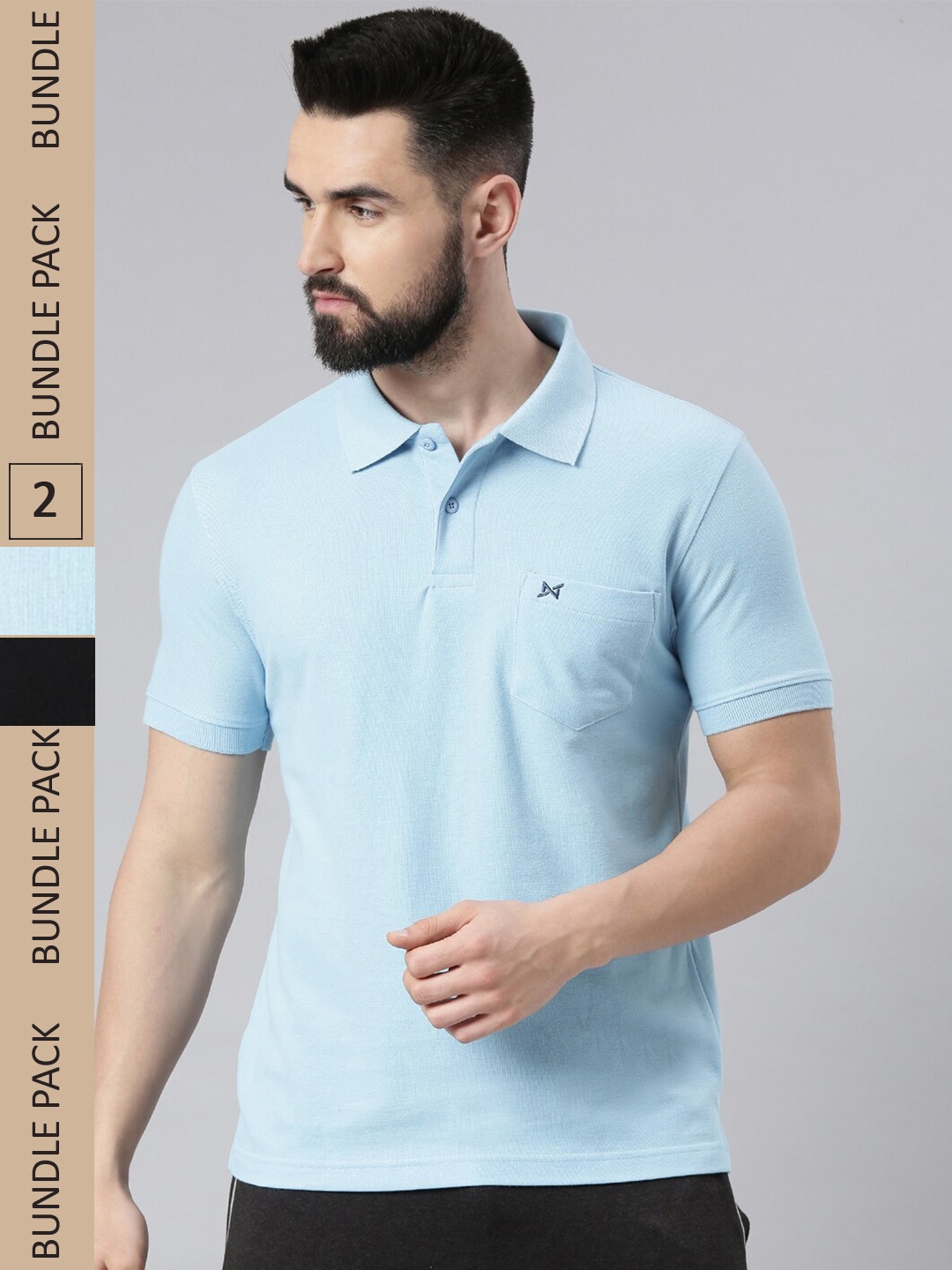 

Force NXT Men Pack of 2 Polo Collar Super Combed Cotton T-shirts, Blue