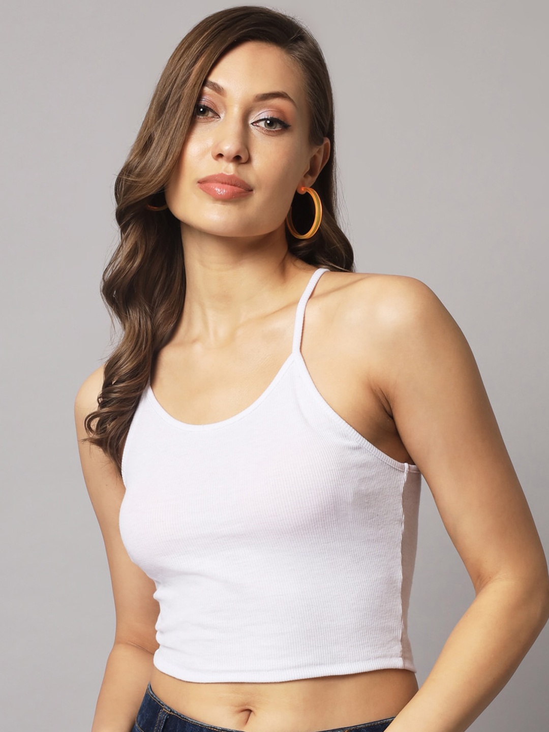 

AAHWAN Shoulder Straps Fitted Crop Top, White