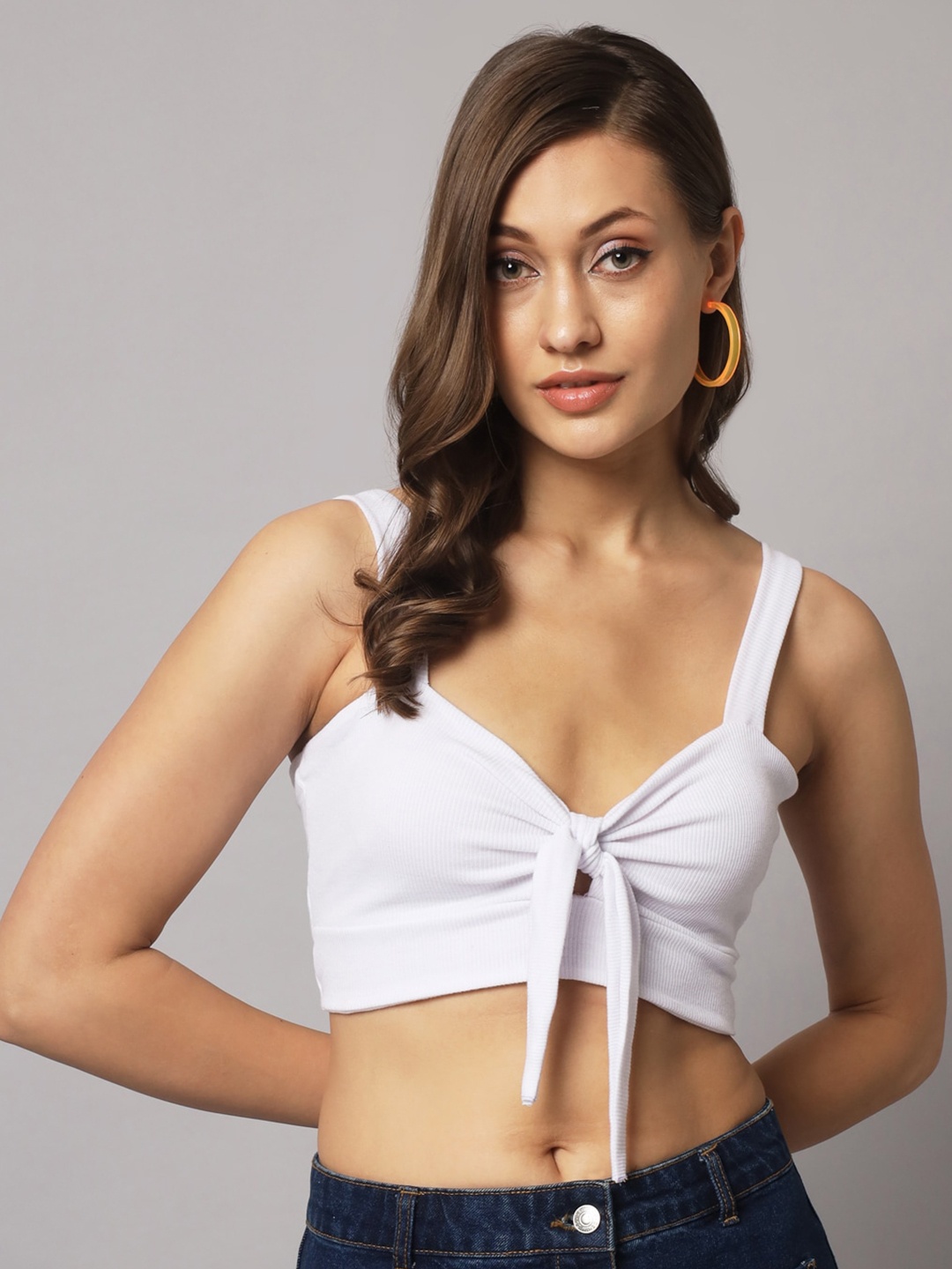 

AAHWAN Shoulder Strap Bralette Crop Top, White