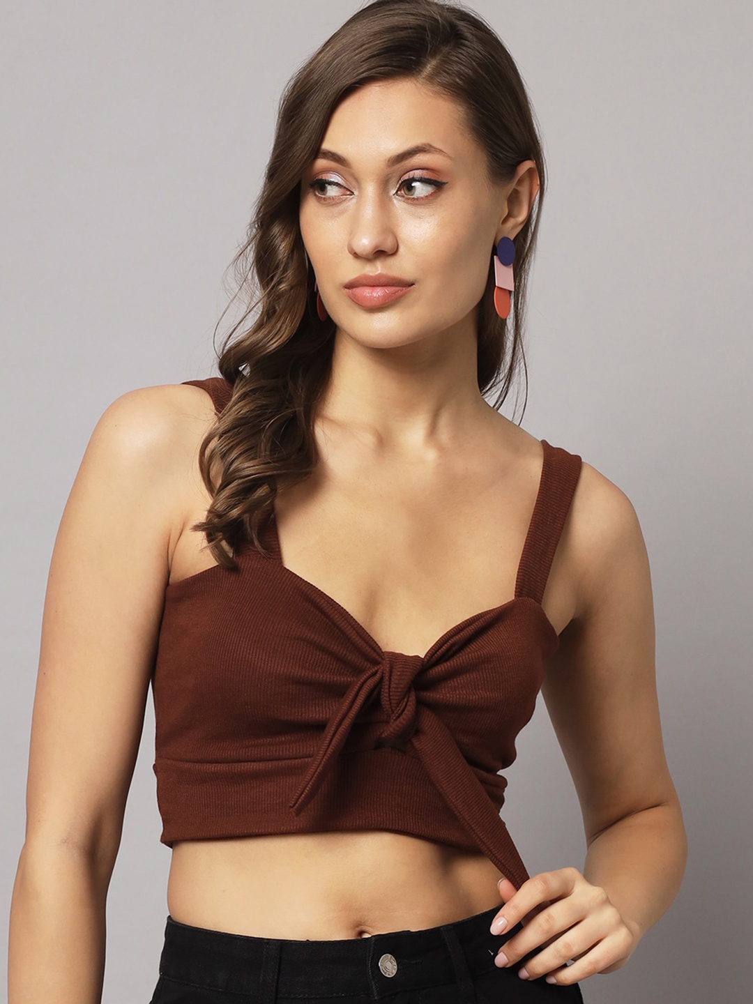 

AAHWAN Bralette Tie-Up Crop Top, Brown
