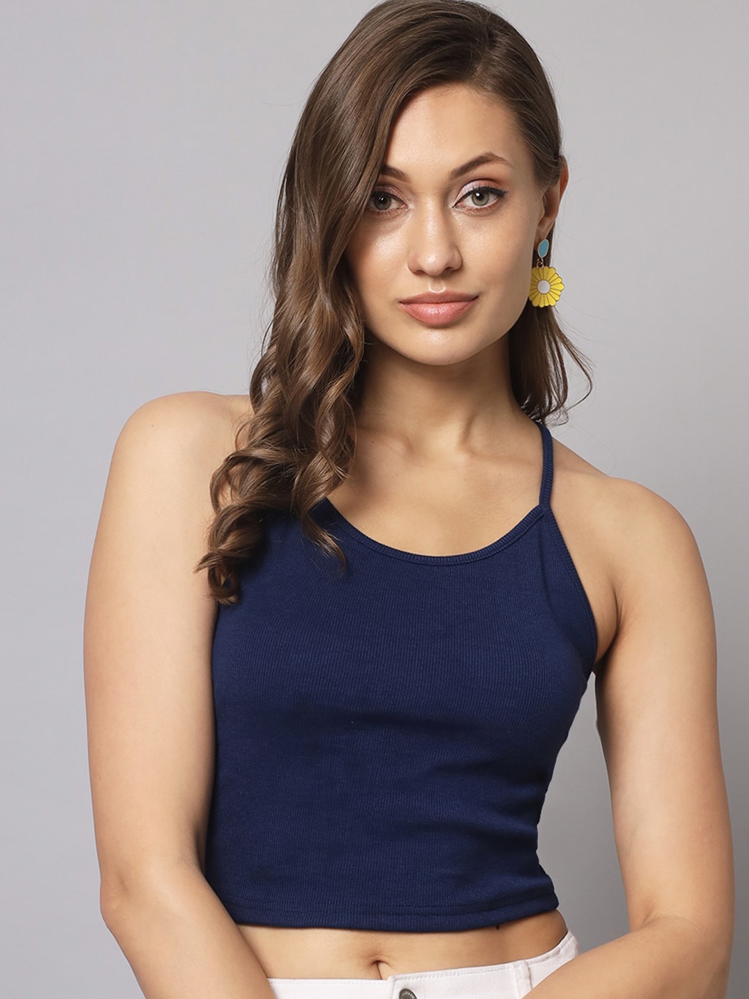 

AAHWAN Shoulder Strap Crop Top, Navy blue