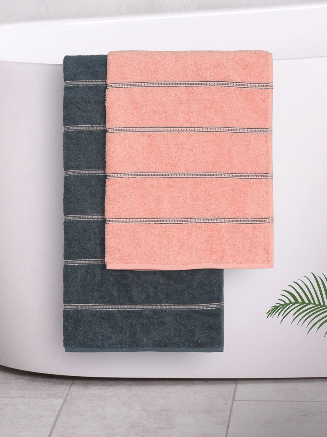

Trident CANDY & FLOSS Peach & Navy Blue 2Pcs 500 GSM Pure Cotton His & Her Bath Towels