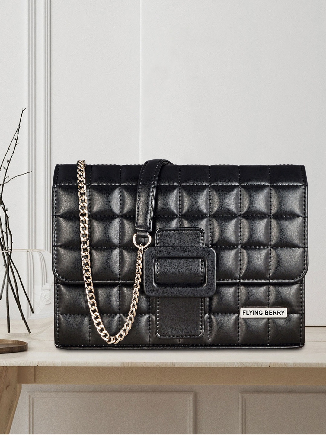 

FLYING BERRY PU Shopper Sling Bag with Quilted, Black