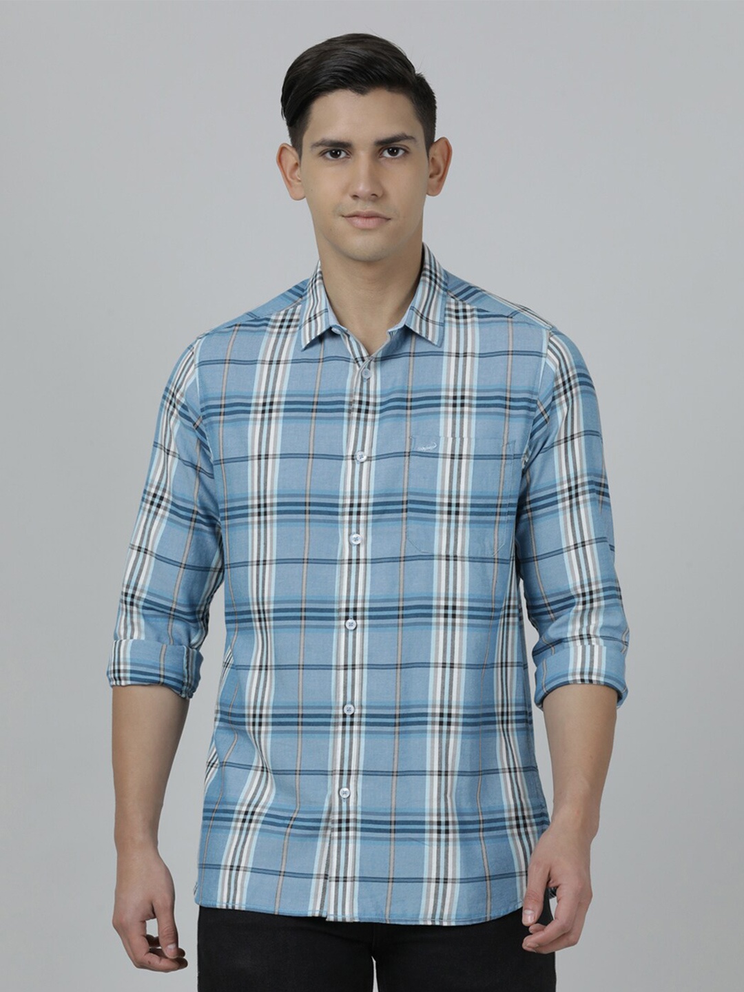 

Crocodile Men Tartan Checks Casual Cotton Shirt, Blue