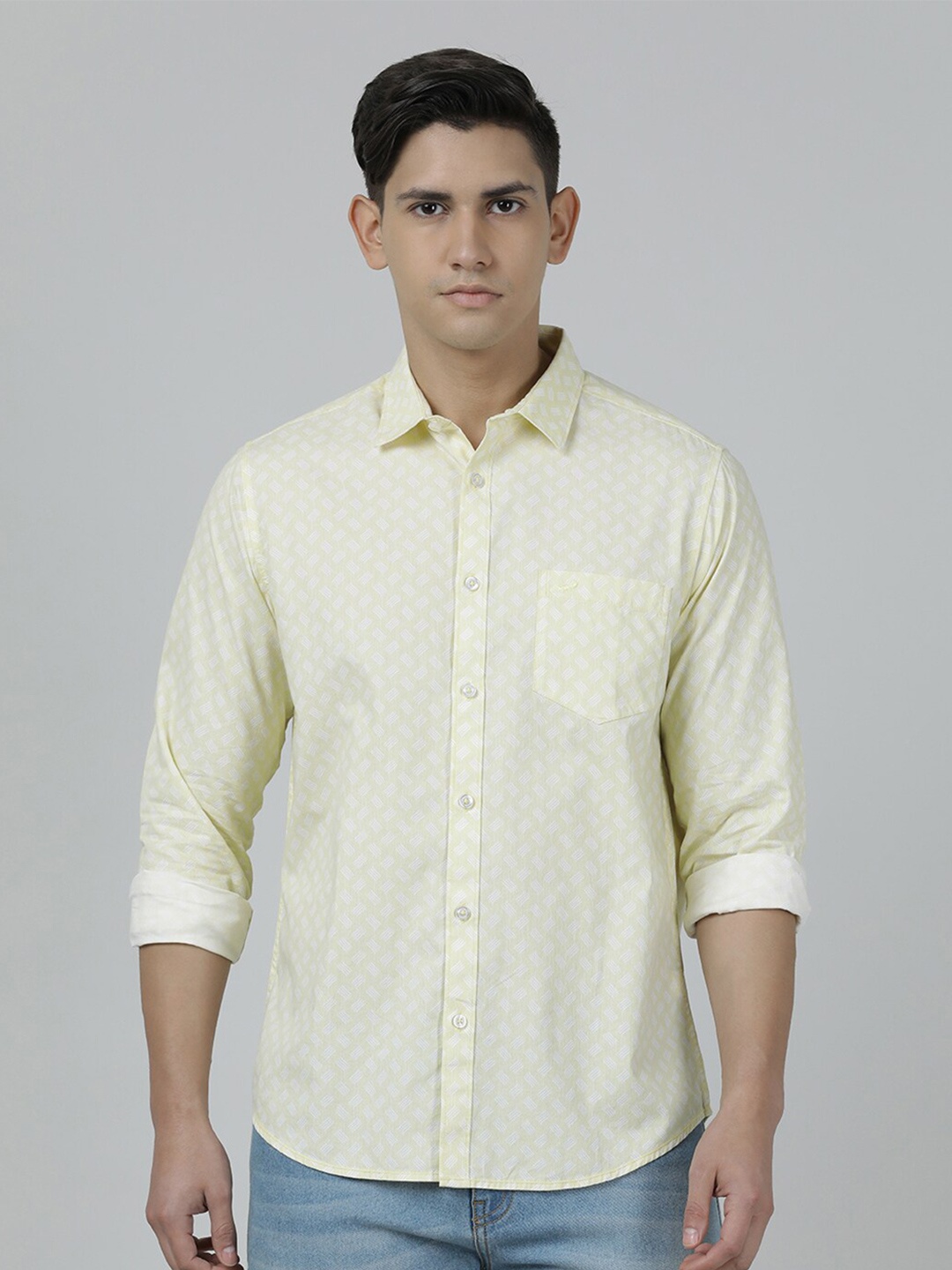 Crocodile Men Printed Cotton Casual Shirt, Yellow