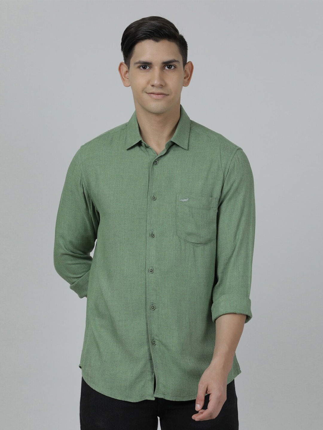 

Crocodile Men Spread Collar Casual Shirt, Green