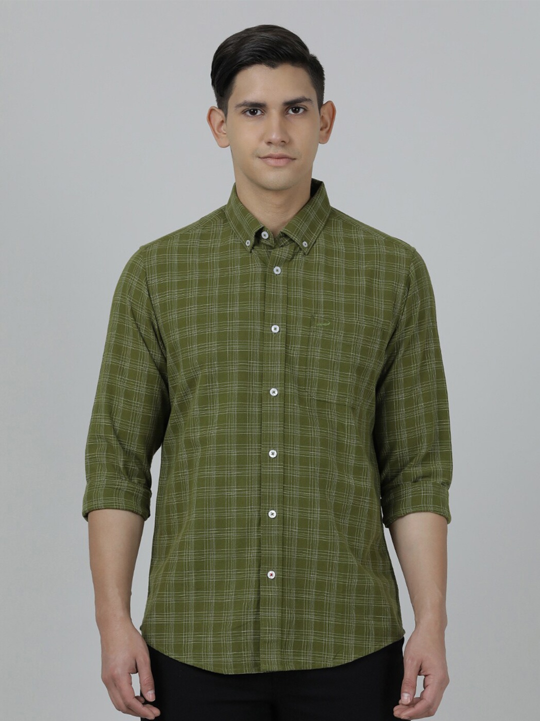 

Crocodile Men Checked Casual Cotton Shirt, Olive