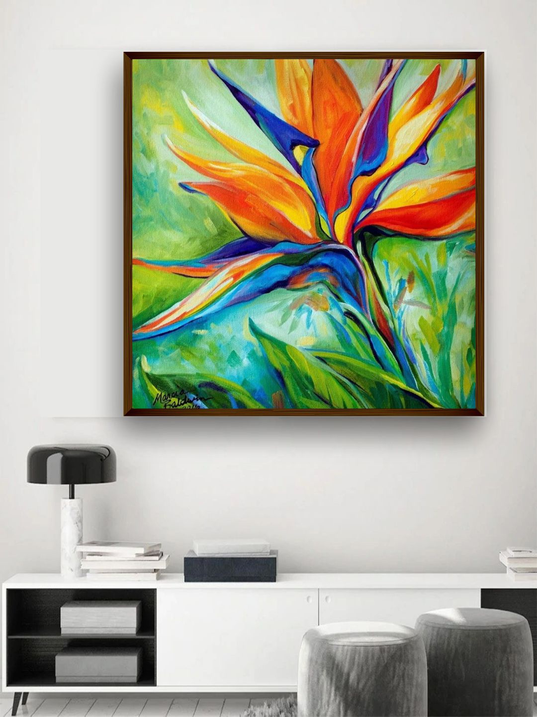 

The Art House Green & Orange Floral Painting Framed Wall Art