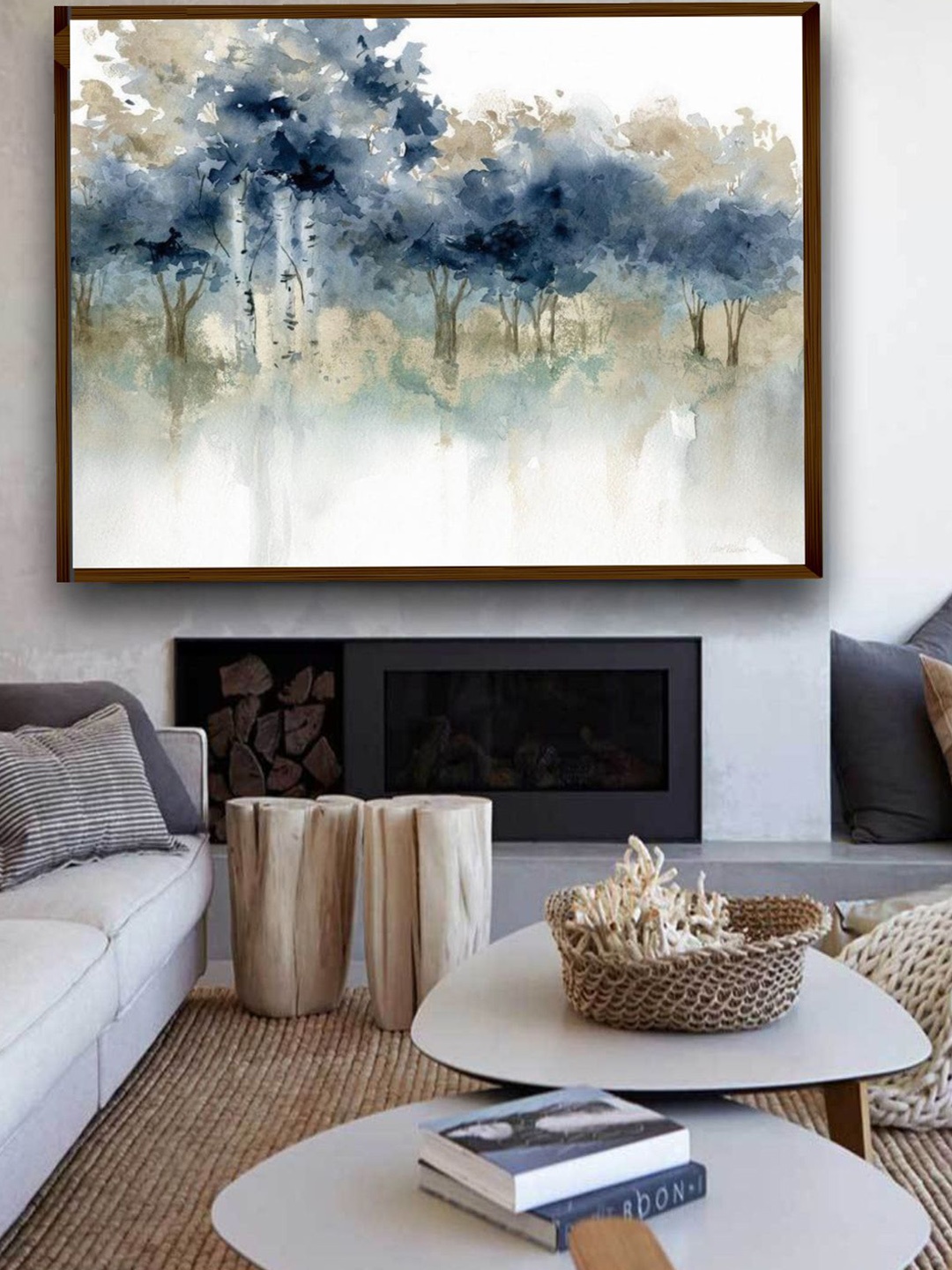 

The Art House Blue & Beige Abstract Canvas Painting Framed Wall Art