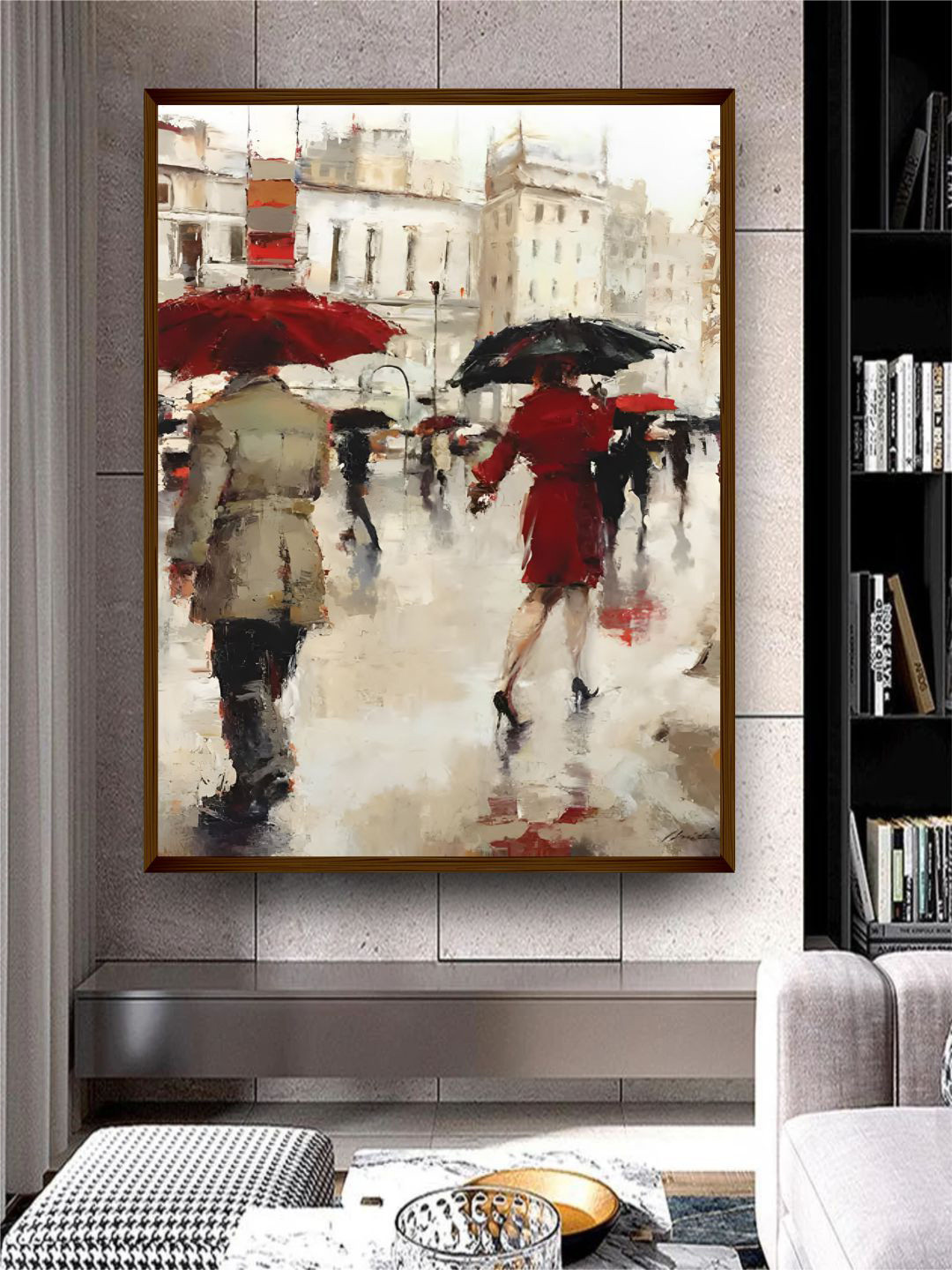 

The Art House Beige & Red Abstract Canvas Painting Framed Wall Art