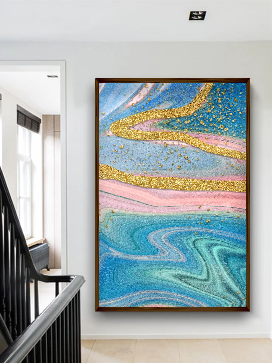 

The Art House Sky Blue & Pink Abstract Painting Framed Wall Art