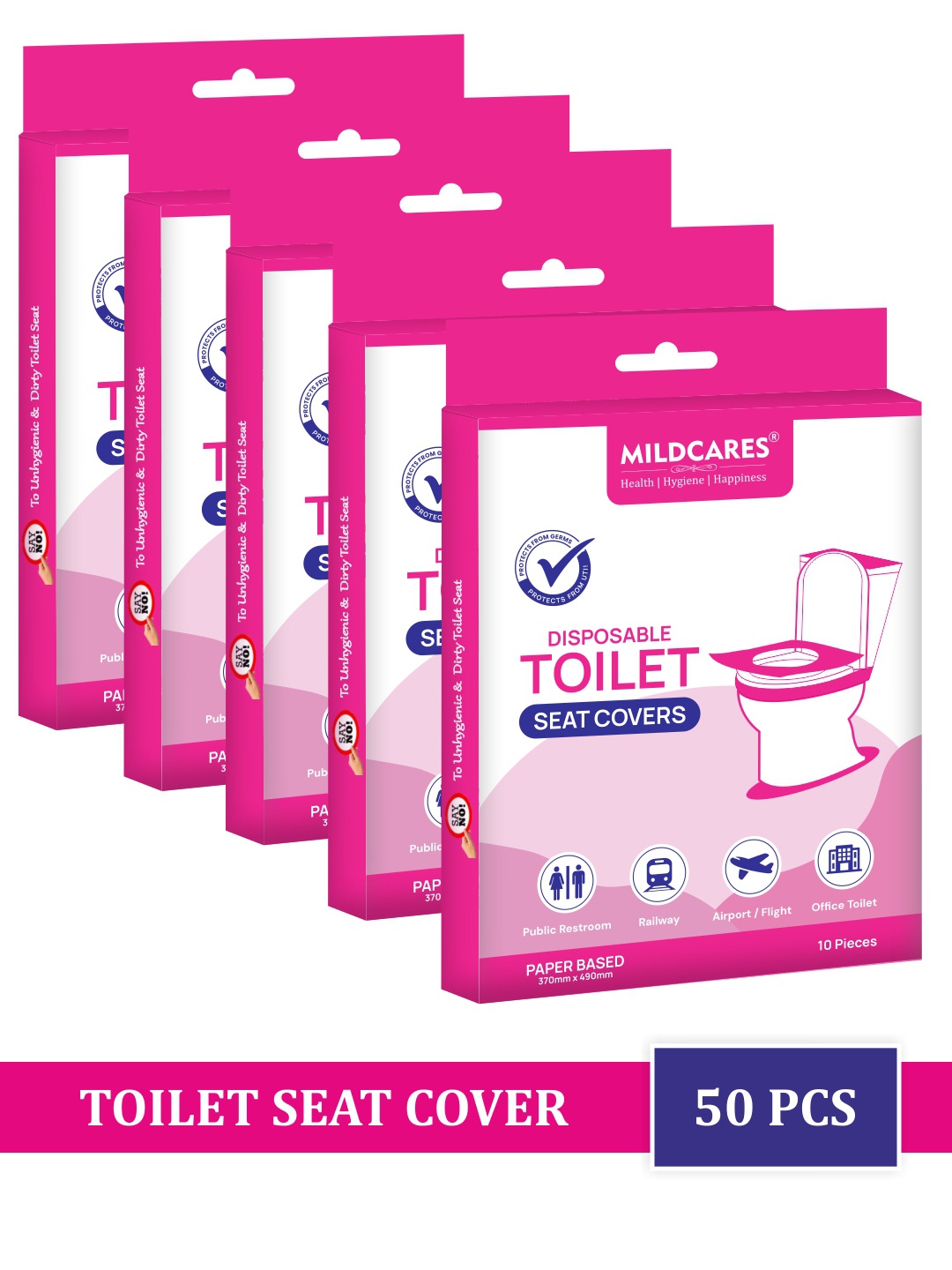 

MILDCARES Set of 5 Disposable Travel-Friendly Toilet Seat Covers - 20 Sheets each, Pink