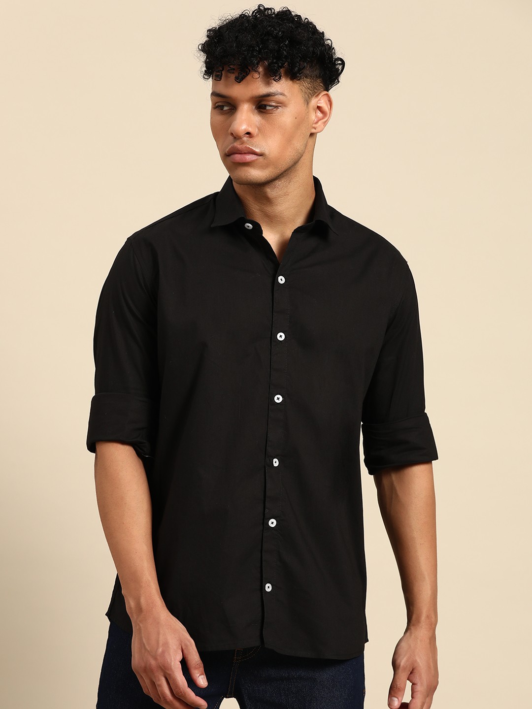 

Molly & Michel Men Slim Fit Casual Shirt, Black