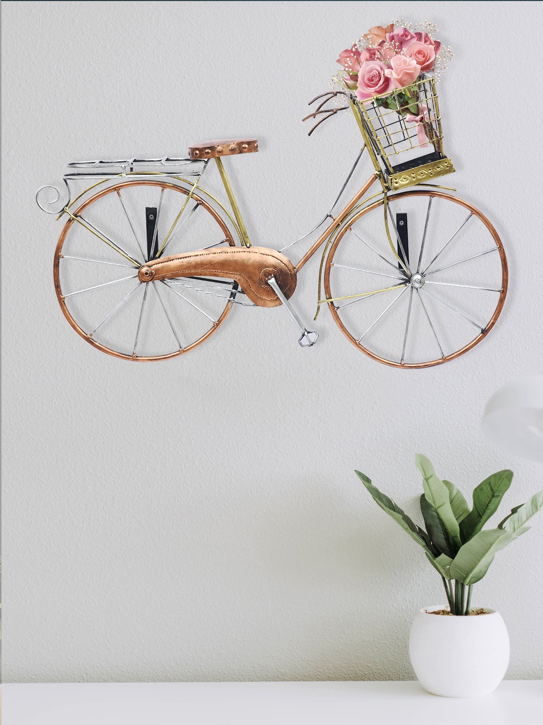 Aapno Rajasthan Yellow & Green Bicycle With Basket Wall Decor