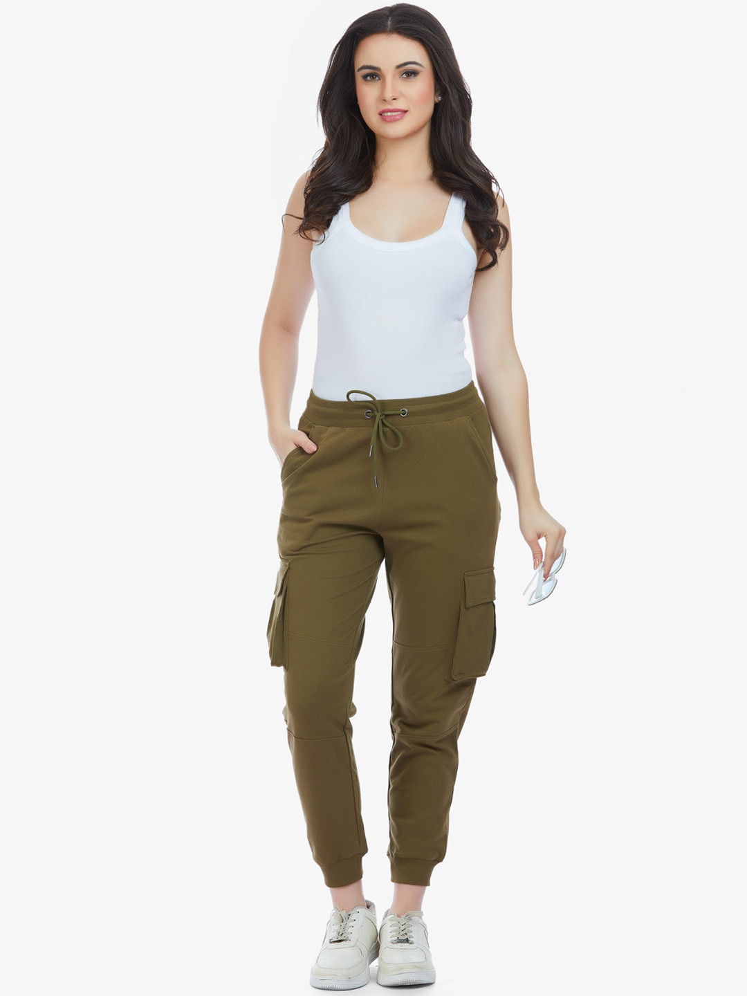 

MAYSIXTY Women Cotton Athleisure Cargo Joggers, Olive