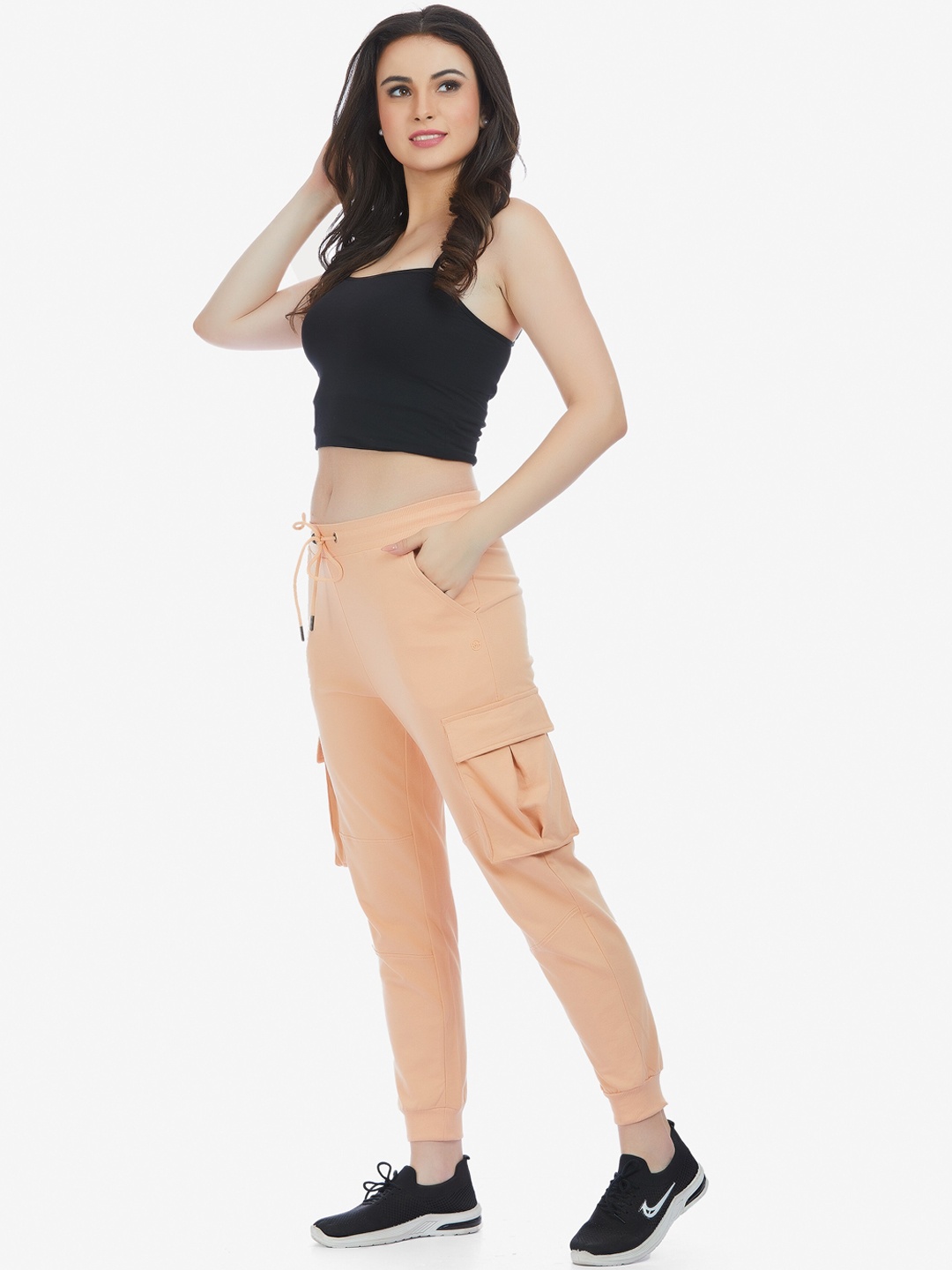 

MAYSIXTY Women Cotton Cargo Joggers, Peach
