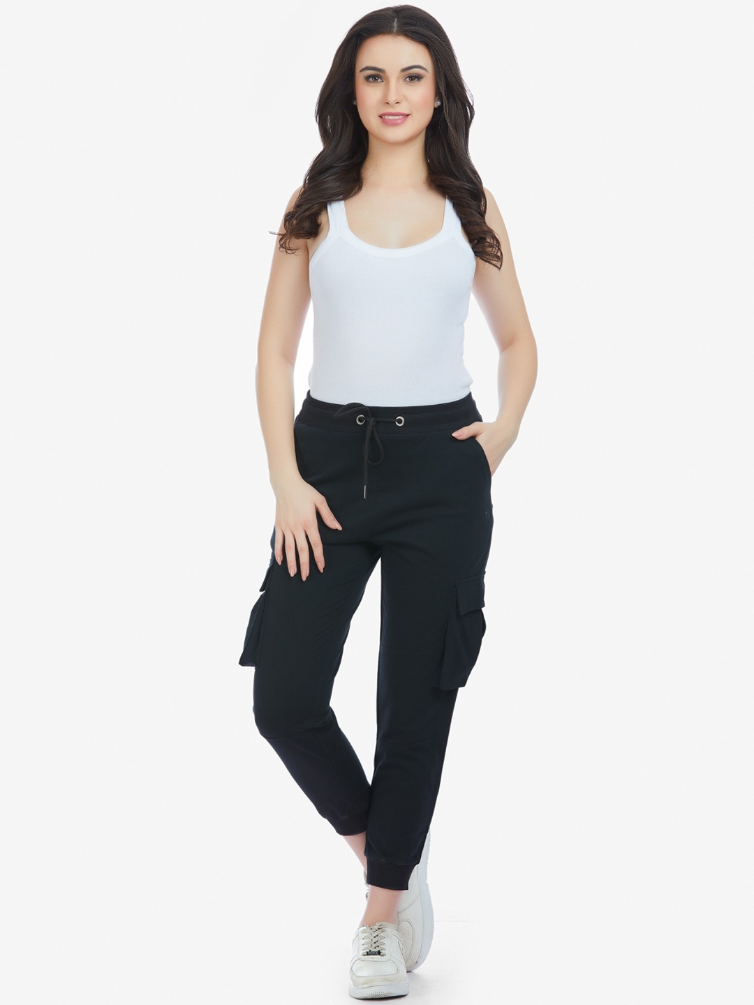 

MAYSIXTY Women Cotton Cargo Joggers, Black