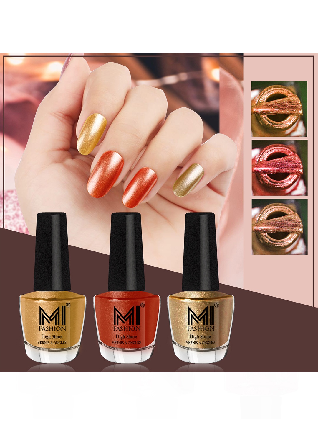 

MI FASHION Set of 3 Vernis A Ongles High Shine Long Lasting Shimmer Nail Paint - 12ml each, Red